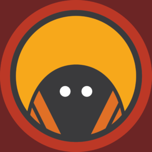 O logo da Mafagafo é redondo, com fundo vinho, Mostra um círculo amarelo com a cabecinha do mascote da Mafagafo, um ovinho com dois olhos e grifos que parecem asas.